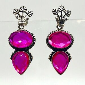 327. Artisan Simulated Rainbow Fire Topaz in Sterling Post Dangle Setting.